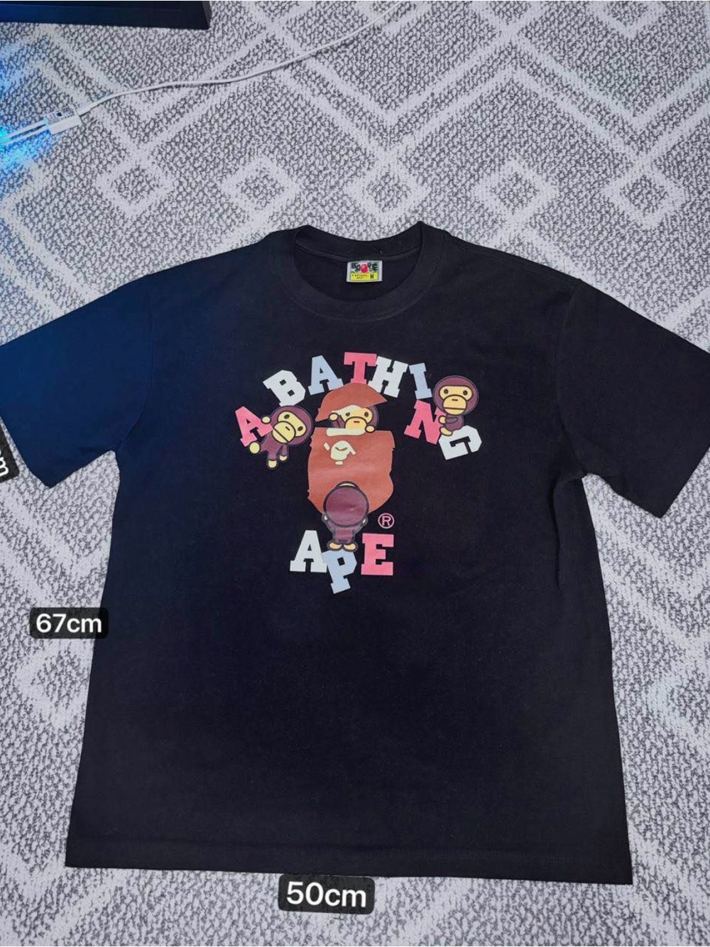 Bape Black Tee with Multicolor Ape Logo